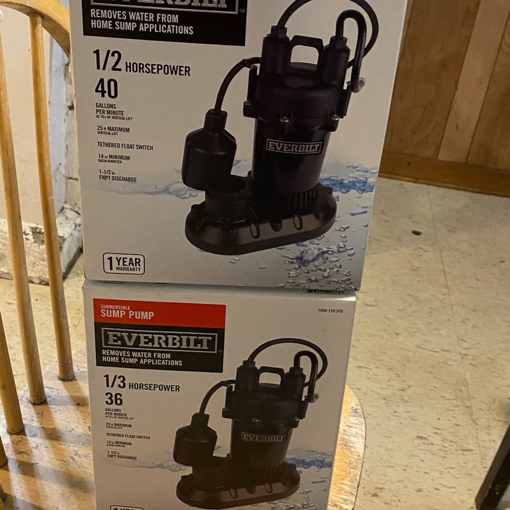 In ground sump pump for sale 1/2 horsepower and 1/3 horsepower